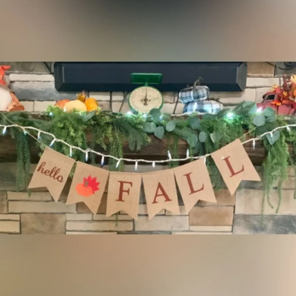 Hello Fall Burlap Banner High Quality Turkey Fall Thanksgiving Decoration New